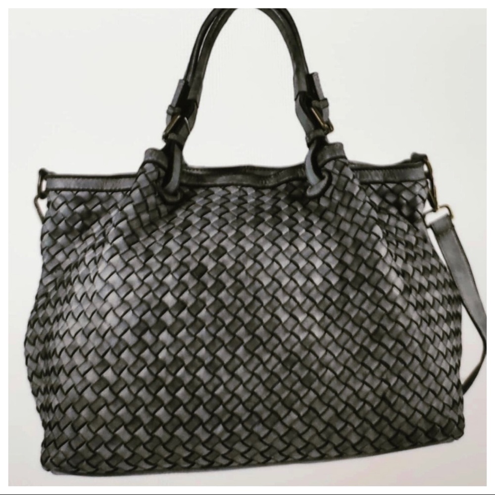 Made in Italy Designer Soft Distress Leather Braided Bag Absolutely Beautiful - Picture 5 of 10